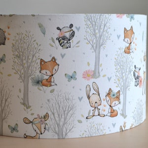 White cotton lampshade for baby children's room, pretty wood: fox, rabbit, children's table lamp, forest animals, children's forest animal pendant lamp image 3