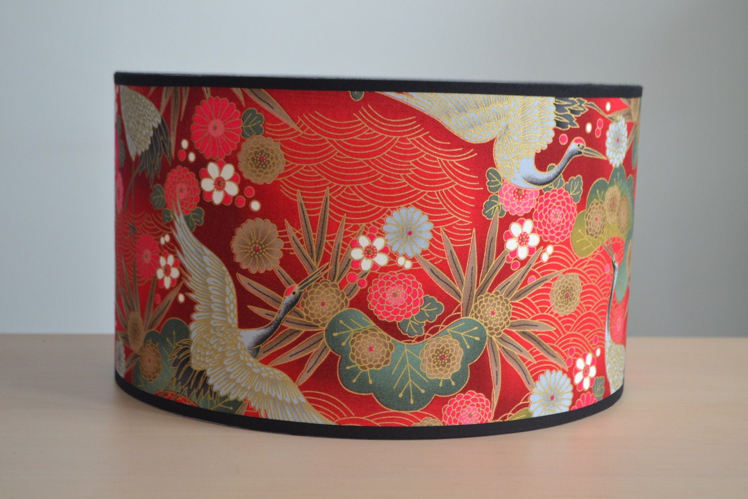 Abat-jour Tissu Imprimé Oiseaux Et Fleurs - 26x26x17cm, Douille E27, Pour Lampe De Table Salon Décoration