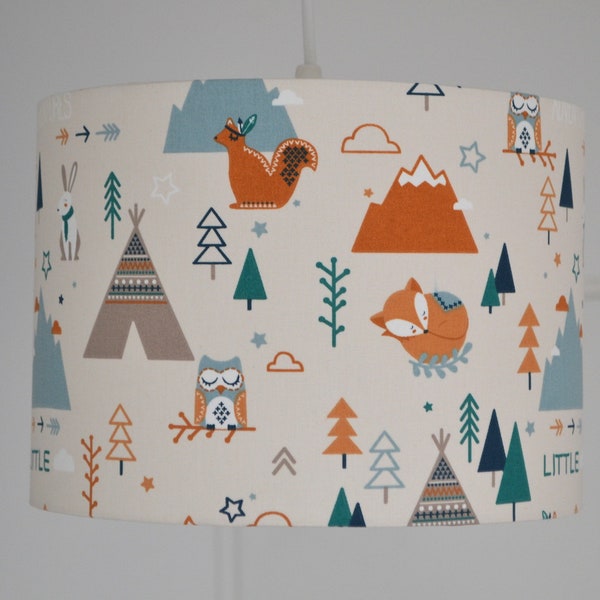 Abat-jour coton animaux de la forêt, lampe à poser coton adventure, suspension renard