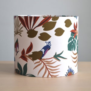 Tropical bird printed cotton lampshade, round jungle printed bird lampshade, suspension, lighting