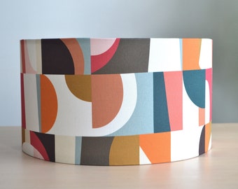 Vintage retro geometric cotton fabric lampshade blue orange multicolor, colorful table lamp, living room suspension, ceiling light, retro light fixture