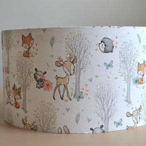 White cotton lampshade for baby children's room, pretty wood: fox, rabbit, children's table lamp, forest animals, children's forest animal pendant lamp image 4