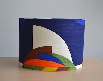 Vintage blue orange multicolor cotton fabric lampshade, colorful pattern table lamp, living room pendant light, ceiling light, multicolor cotton light fixture