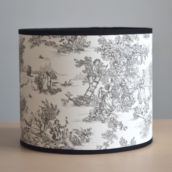 Abat-jour coton toile de Jouy, lampe à poser toile de Jouy, suspension, luminaire, lampadaire tissu toile de Jouy