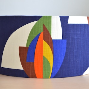 Vintage blauw oranje veelkleurige katoenen stof lampenkap, kleurrijke patroon tafellamp, woonkamer ophanging, plafondlamp, veelkleurige katoenen lamp afbeelding 1