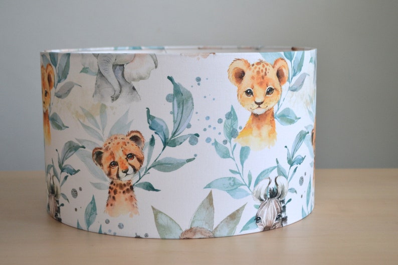 White cotton lampshade children's room forest animals, children's table lamp forest animals, children's baby forest animals pendant lamp image 6