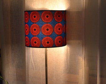 African wax cotton fabric lampshade blue red disc, light fixture, pendant light, African wax table lamp, African fabric bedside lamp