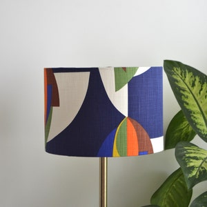 Vintage blau-orangefarbener Lampenschirm aus mehrfarbigem Baumwollstoff, Tischlampe mit buntem Muster, Wohnzimmeraufhängung, Deckenleuchte, mehrfarbige Baumwollleuchte Bild 4