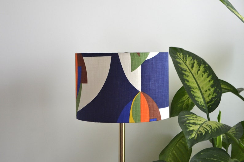 Vintage blue orange multicolor cotton fabric lampshade, colorful pattern table lamp, living room suspension, ceiling light, multicolor cotton light fixture image 4