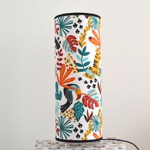 Jungle animal table lamp, children's tropical fabric tube lamp, jungle bedside lamp