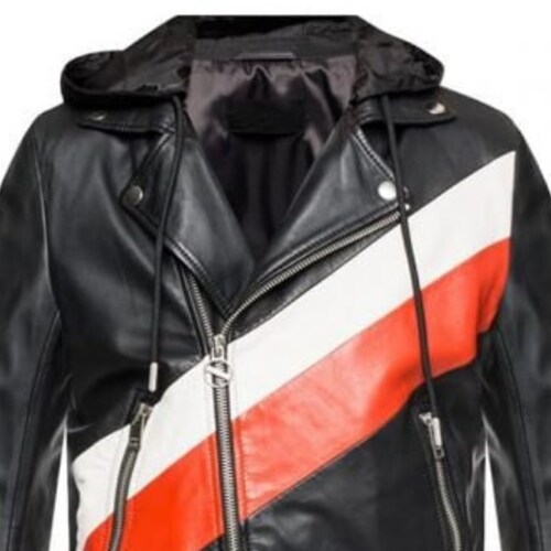 Men's Leather Hooded shops Biker Jacket