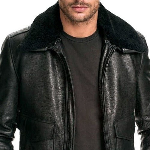 Men's Air Force Leather Bomber Jacket shops Fur Collar Black