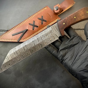 Handmade Seax | Genuine Damascus steel | Viking | Leather Cover |