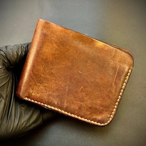 Portefeuille fait main en cuir de vache | Rabattable en deux | Cuir épais