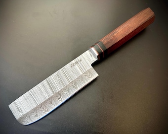 Handgemaakt cadeau |  Chef-kok | Nakiri | Keuken | Echt damaststaal | Kerstcadeau | Laat het graveren om een speciaal cadeau te maken