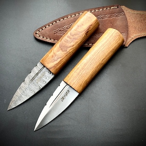 Handmade Damascus steel Sgian Dubh knife  | Scottish gift | File work | oak wood Handle |
