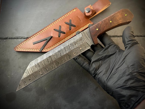 Handmade Seax -viking Sax Hunting Knife-damascus Steel-leather