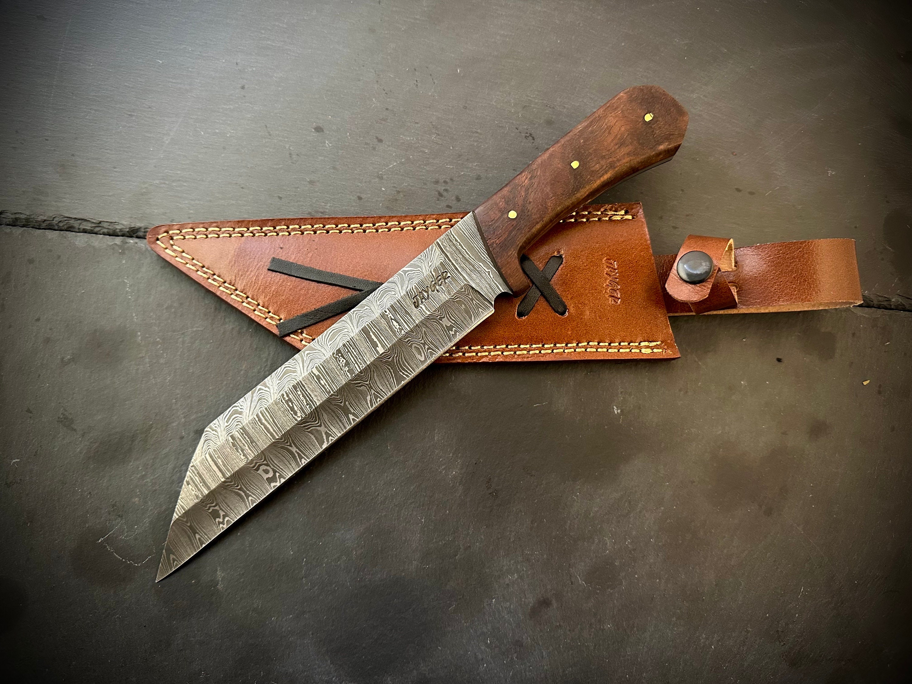 Handmade Seax -viking Sax Hunting Knife-damascus Steel-leather