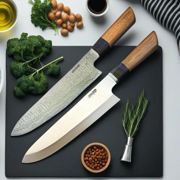 Handmade Kitchen, Chef gift  | Chef | Damascus Steel | Sandvik Steel | Octagon wood handle | Steel Ring