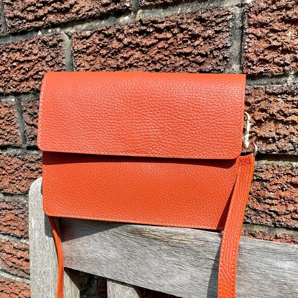 Simple and Classically Designed Leather Flap Over Crossbody Bag /Shoulder Bag;   Black and Burnt Orange available