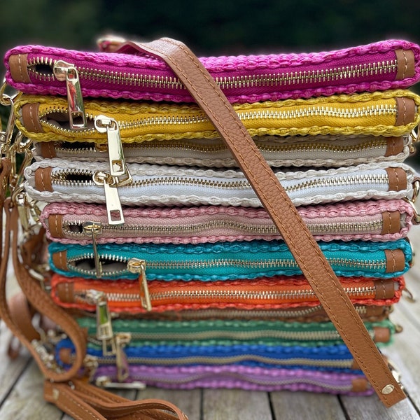 Summer is Here !   Fabulous Woven Straw Bags - leather shoulder strap and wristlet Many colours