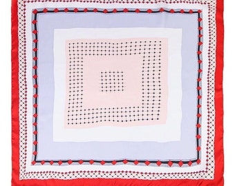 Faux Silk scarf 70cm x 70cm Red Dots and lines