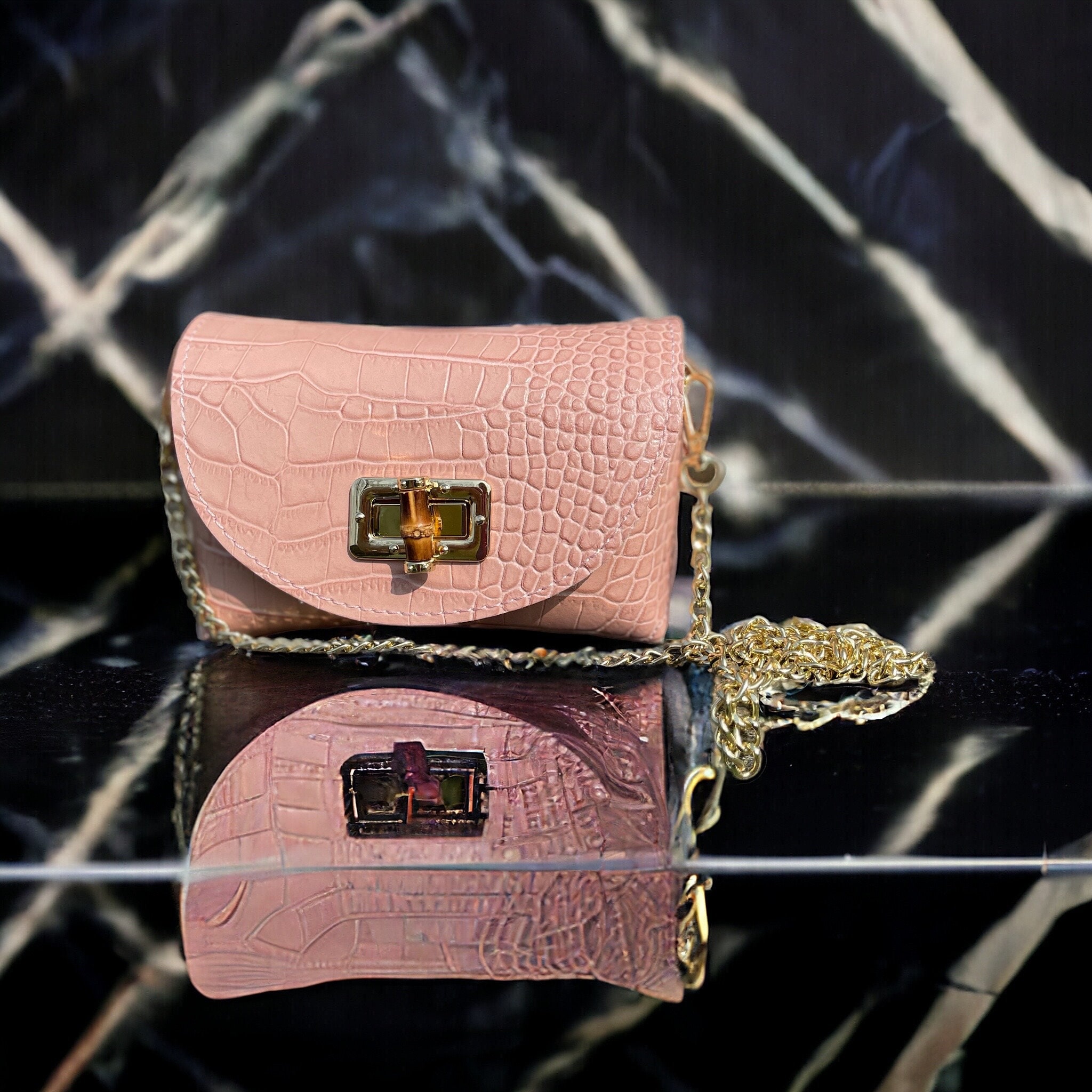 Luxury Small Crocodile Print Leather Crossbody Bag in Red Pink Etsy