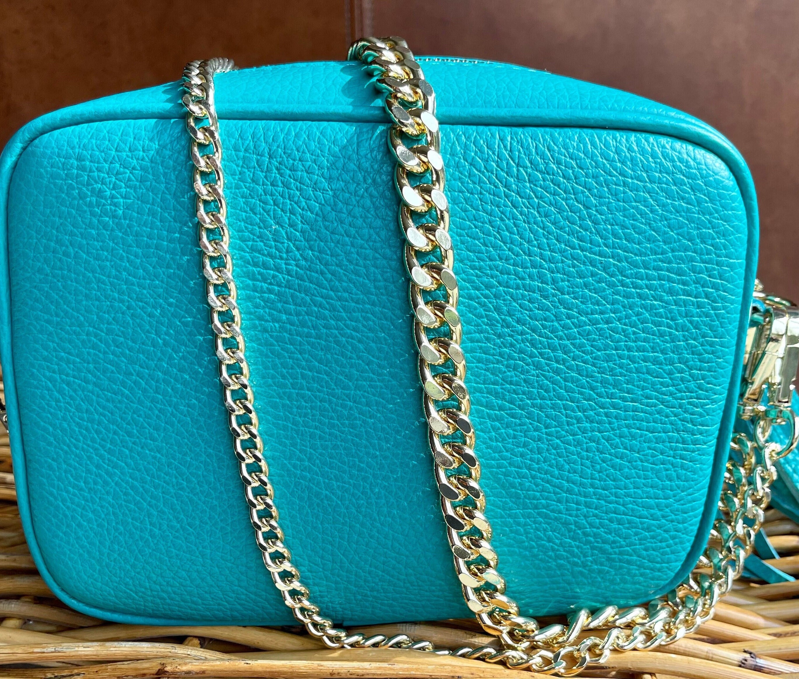 Gold Purse chain/Turquoise Purse Handle/Gold Crossbody Chain and Handle /luxury Bag straps/Turquoise Bag Handle/Strap Set