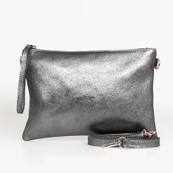 Black Clutch Genuine Leather X Wristlet Purse For Women