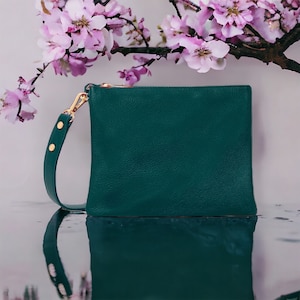 Teal Green Leather Crossbody Bag: 3-Compartment Shoulder Bag