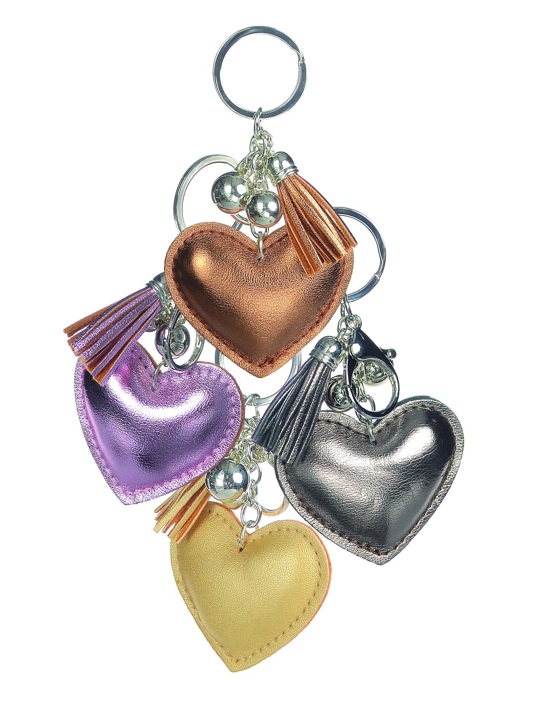 Metallics Heart Key Rings Bag Charms in a Choice of Colour Pewter Pink ...