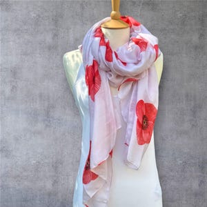 Poppy Print Scarf: Large Floral Viscose Shawl