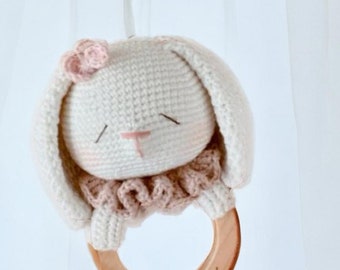 Personalized baby rattle, Baby Grasping Toy, Baby Rattle, Baby Showe Gifts, Gift for Babies, Crochet Bunny Rattle