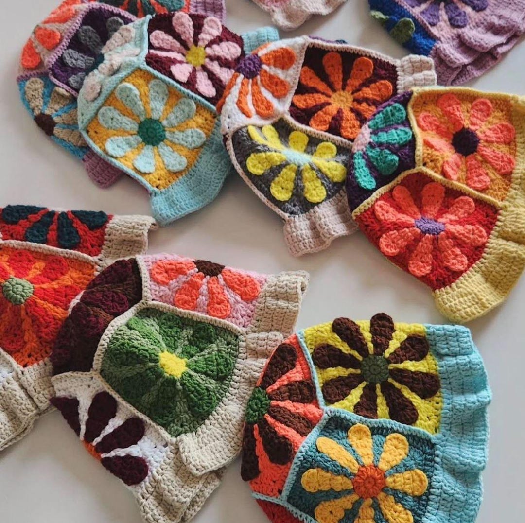 Handmade Crochet Flower Beanie – 70s Granny Square Hippie Hat - Etsy