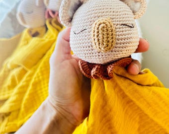 Koala Baby Lovey – Amigurumi Crochet & Muslin Security Blanket