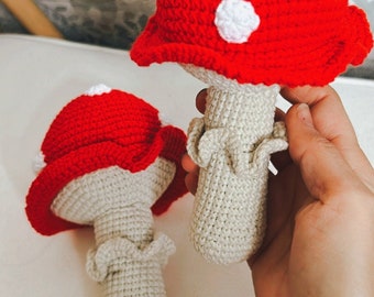Gift for Newborn, Mushroom Crochet Rattle, Baby Rattle, Mushroom Crochet Toy, Woodland Baby Toy