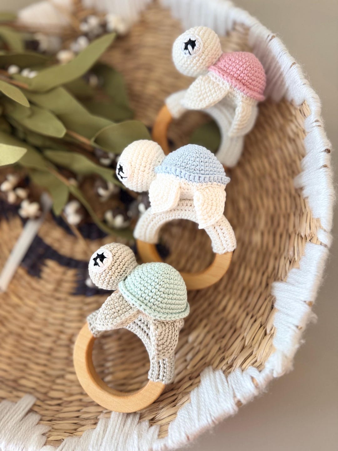 Turtle Shell Baby Rattle Personalized Crochet Turtle Baby Rattle Teether – Handmade Organic ...