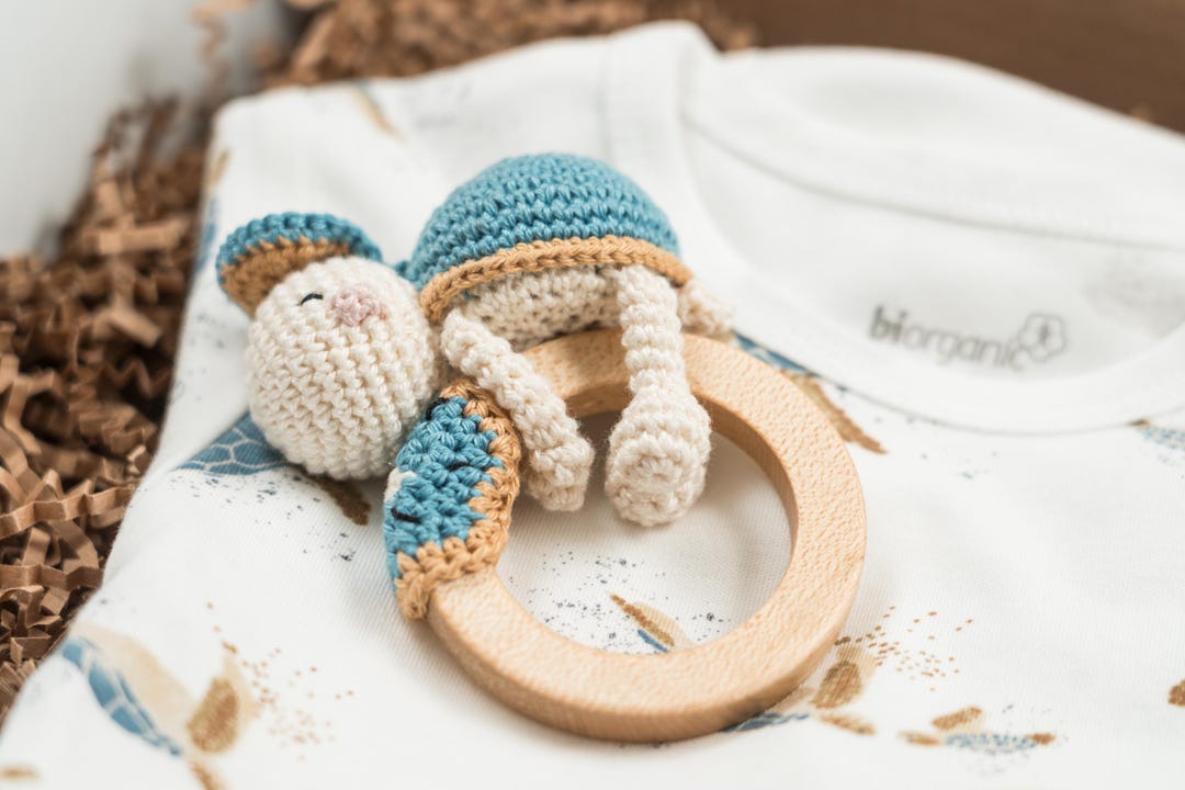Personalized Crochet Turtle Baby Rattle Teether – Handmade Organic ...