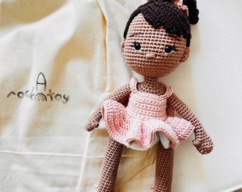 Gift for Kids, African American Doll, Amigurumi Ballerina Doll, Stuffed Ballerina, Dark Skinned Toy