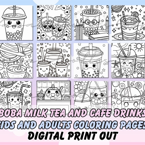 Boba Tea Coloring Pages - Etsy