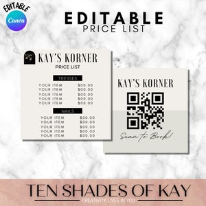 Editable Minimal Price List