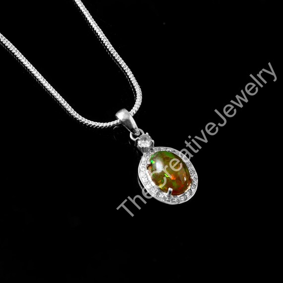Genuine Black Opal Gemstone Pendant, 925 Silver Jewelry, October