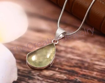 Prehnite Pendant, Sterling Silver Necklace, Gemstone Jewelry (1.2 inch)