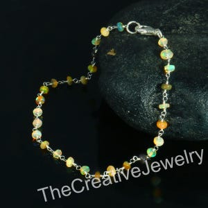 Natural Ethiopian Fire Opal Beads Bracelet-Gift For her-October Birthstone Beads-Silver Bracelet-New Arrival-Handmade jewelry