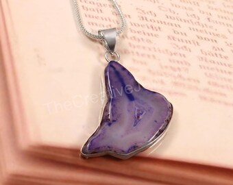 Handmade Purple Agate Pendant Necklace – Boho Crystal Slice Jewelry