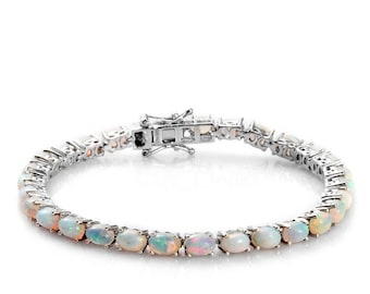 Ethiopian Fire Opal Tennis Bracelet, Sterling Silver Gemstone Jewelry