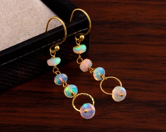 Natural Ethiopian Opal Earring, Opal beads Earring, Sterling Silver Gold Plated Earring, Fire Opal Dangle Hook Earring gift Jewelry