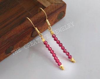Boucles d'oreilles pendantes grenat rouge, bijoux avec pierre de naissance de janvier, élégance faite main