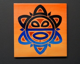 Sun God Taino Symbol (Coaster) Sublimation Printing On Ceramic Tile W/ Cork Backing