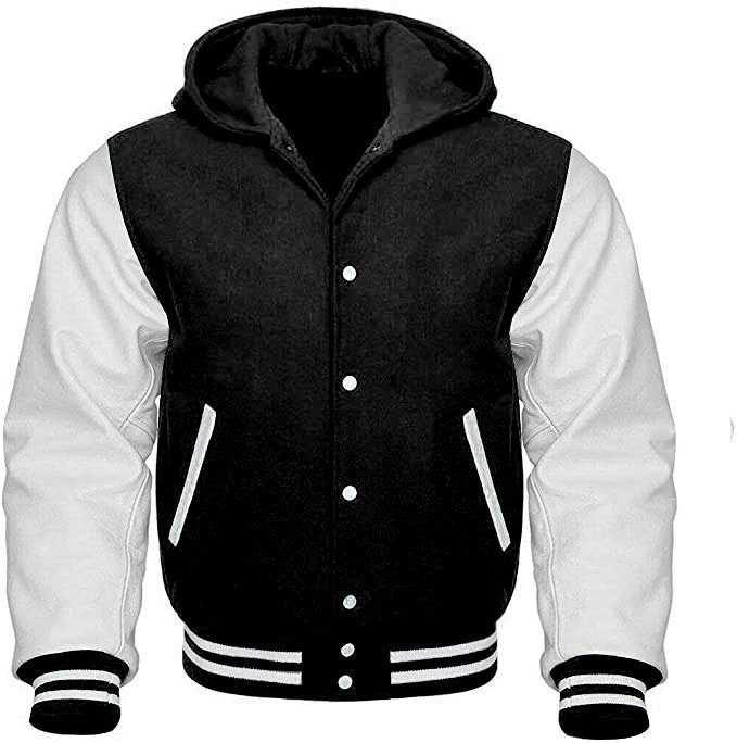 Varsity Hoodie Jacket Body Black Wool & 100% White Color - Etsy